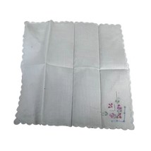 Vintage Scalloped Border Floral Handkerchief Hankie Pocket Scarf White Flowers - £10.51 GBP