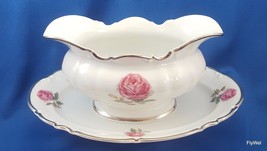 Hutschenreuther The Belrose Gravy Boat w Attached Underplate 8158 Sylvia Shape - £69.55 GBP