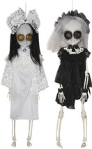 Set/2 16&quot; Hanging Black/White Skeleton Dress Doll Figs Scary Halloween Decor - £30.05 GBP