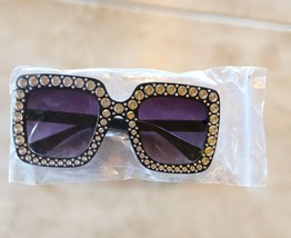 Women Sparkling Clear Crystal Sunglasses Oversized Square Purple Black Frames - £7.62 GBP