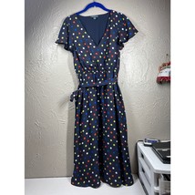 ModCloth Women&#39;s V-Neck Belted Waist Polka Dot Lined Dress Navy Size Small - $27.45