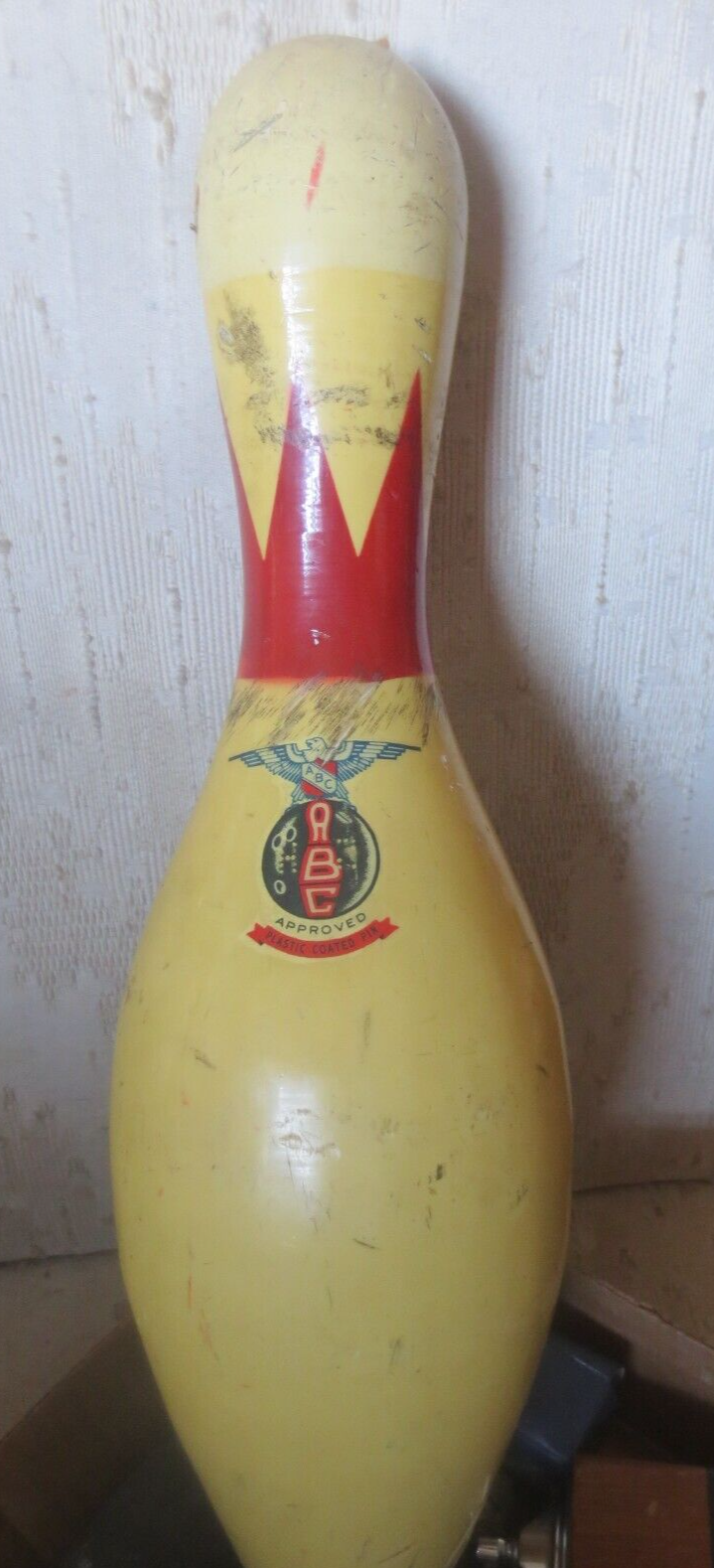 Vintage ABC Bowling Pin Red Crown 15" Plastic Coated - $18.69