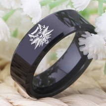YGK Trendy, 8mm, Black, Tungsten Carbide, The Witcher Logo Themed Ring - Unisex - £33.56 GBP