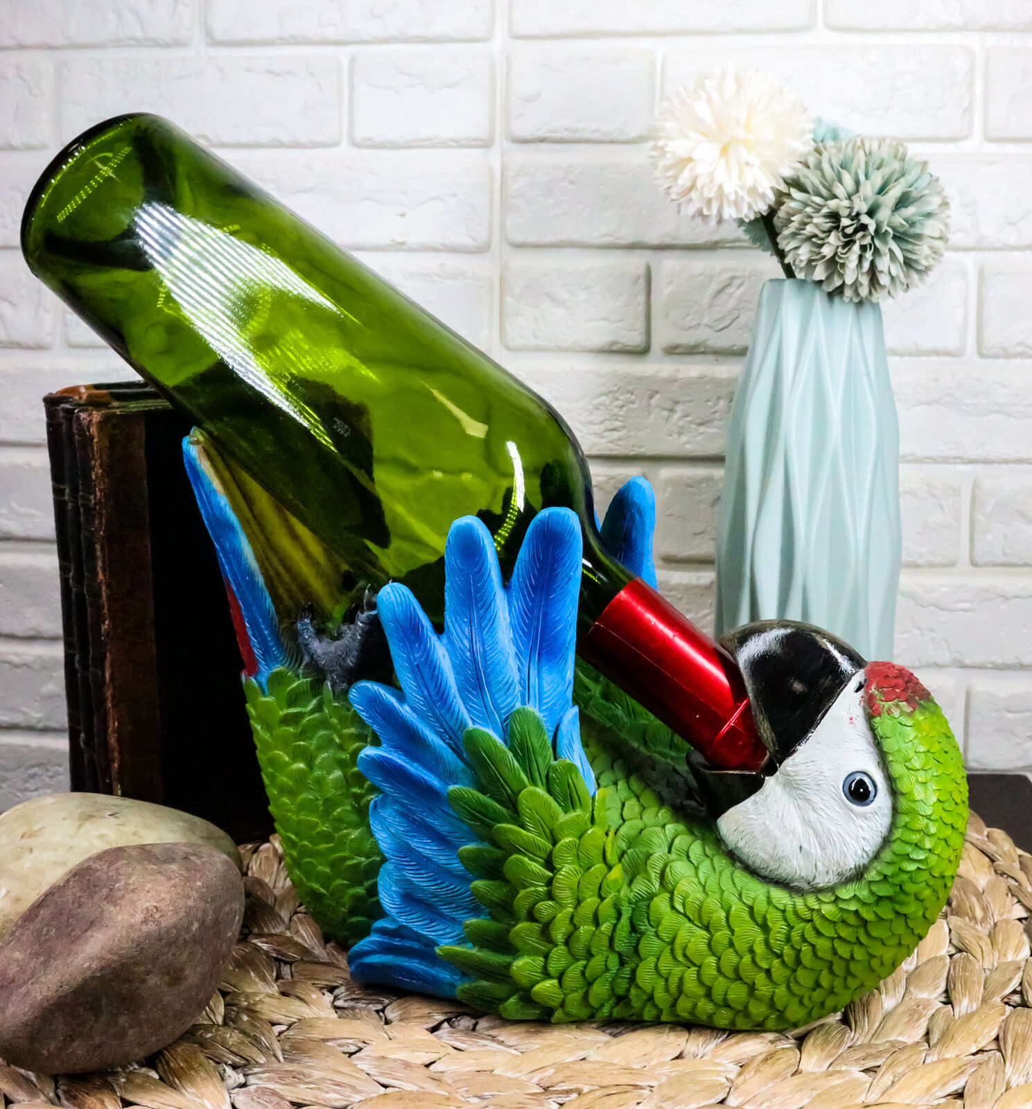 Ebros Rio Rainforest Jungle Green Scarlet Macaw Parrot Wine Bottle Holder - $33.99