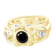 2ct Simulated Diamond Three Stone Band Ring 14K Yellow Gold Plated Sterling - £93.19 GBP