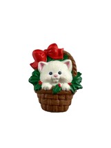 Vintage Hallmark Brooch Pin Christmas Cat Kitty in a Basket Red Bow Holiday - $9.89