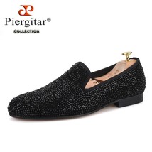 Piergitar 2019 New Suede Leather Men&#39;s Flats Men Black Crystal shoes men smoking - £195.73 GBP