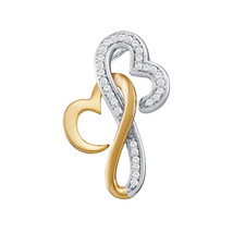 10k Two-tone Gold Round Diamond Double Locked Heart Love Fashion Pendant 1/10 - £143.05 GBP