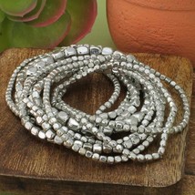 Silver Bead Stretch Stackable Layering Bracelets Set of 10 - $17.82