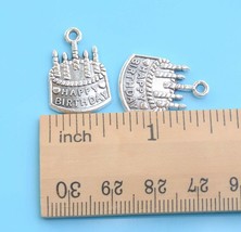 50 Happy Birthday Cake Charms Antiqued Silver Jewelry Supplies Candle Pendants - £9.93 GBP