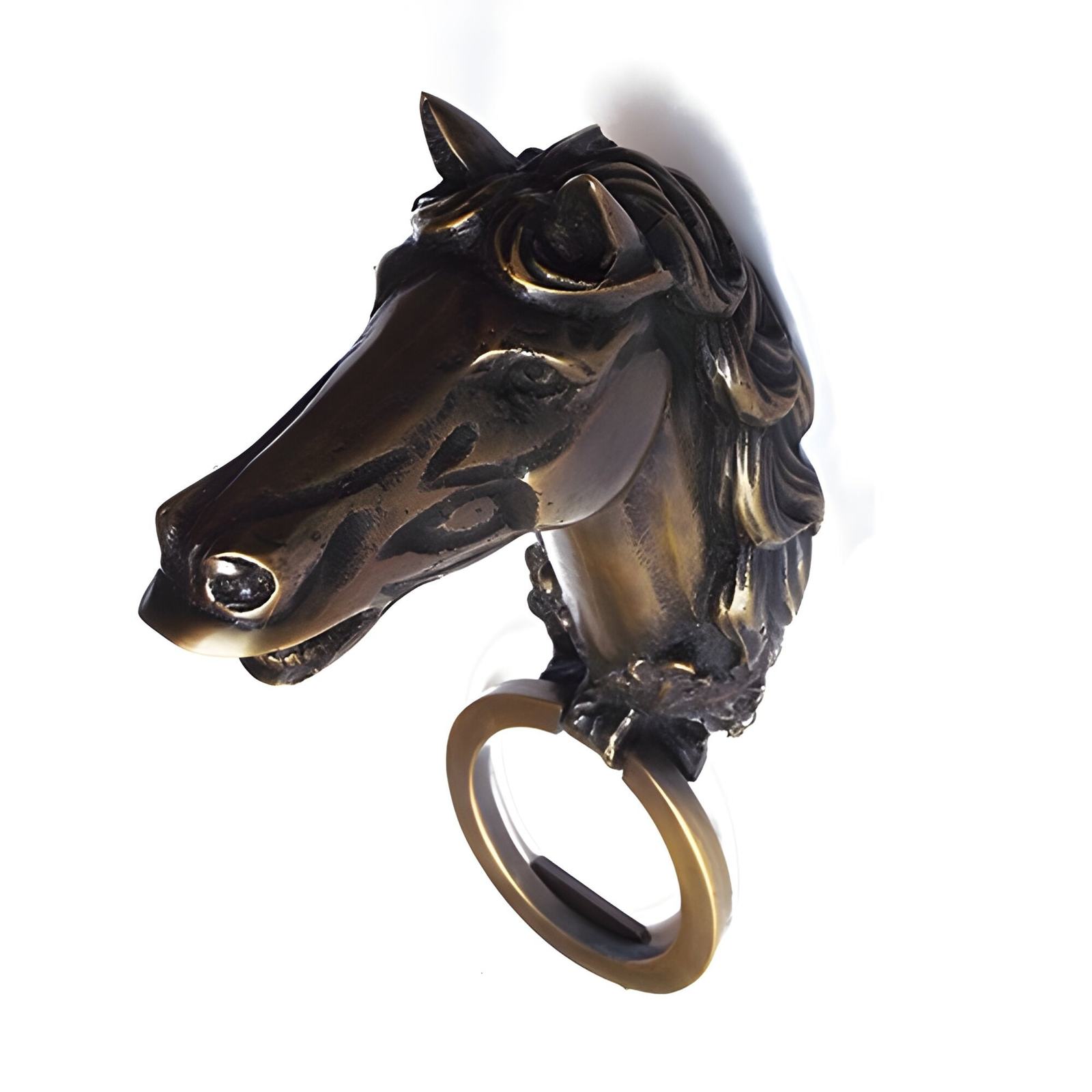 Vintage Horse Bust Brass Door Knocker Earrings 7.7&quot; Stallion Doorbell - $210.00