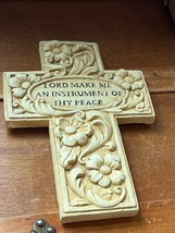 Floral Ceramic CROSS LORD MAKE ME AN INSTRUMENT OF THY PEACE Religious C... - £8.87 GBP