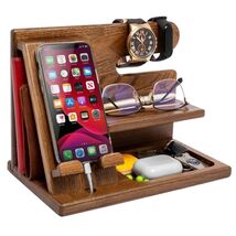 Teslyar Wood Phone Desk Station Keys Watch Holder Docking Stand Hooks Or... - $31.46