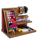 Teslyar Wood Phone Desk Station Keys Watch Holder Docking Stand Hooks Or... - $43.43 CAD