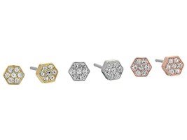 Michael Kors Polished Platings Pave&#39; Hexagon Stud 3-pair Set Earrings NEW - $115.00