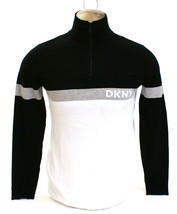DKNY Black Gray White 1/4 Zip Long Sleeve Cotton Sweater Men&#39;s NWT - £78.62 GBP