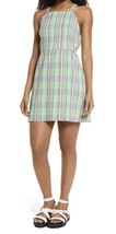 NWT Women&#39;s BP. Green Plaid Print Square Neck Cotton Mini Dress Sz Large - $14.84