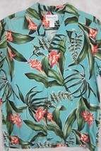 VTG Bishop Street Aqua Blue With Green Flowers Cotton Hawaiian Shirt XL - £35.43 GBP