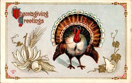 Thanksgiving Greetings Postcard Antique Turkey Embossed Holiday Divided ... - £7.86 GBP