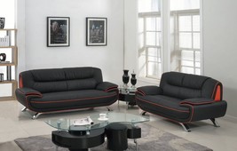 Two Piece Indoor Black Genuine Leather Five Person Seating Set - $41,412.75 MXN