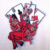 Devil Babe Cards Embroidered Patch New Jacket Iron p444 Iron On Sewon Patches - £2.23 GBP
