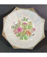 Vintage TRIMONT WARE Japanese IRIDESCENT OCTAGON Porcelain FLORAL BOWL 7&quot; - $11.39