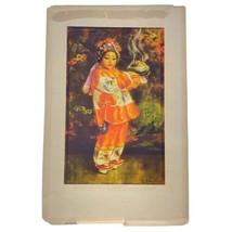 Esther Hunt Print Asian Girl with Incense Orange Brown Ligthograph - £69.75 GBP