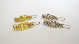 Two tiny small gold or silver filigree metal hair clip barrettes fine th... - $9.95