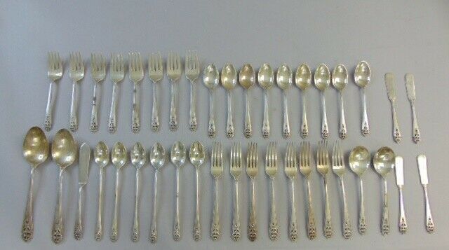 Primary image for Vintage International Sterling Silver Queens Lace Flatware Set 40pcs 3.24lbs