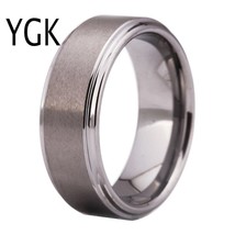 Brand Jewelry  8mm Width Silver Color Matte Finished Flat Center Tungsten Ring w - £29.27 GBP