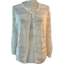 New York and Company Cream Sheer Knit Button Cardigan 3/4 Sleeve Sweater... - $17.22