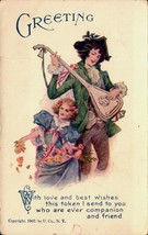 Vintage POSTCARD-&quot;GREETING With Love And Best Wishes...&quot; Girl &amp; Minstrel BKC2 - £2.71 GBP