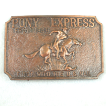 Vintage Pony Express Belt Buckle First US Mail Horse Cowboy Copper tone Metal - £15.73 GBP