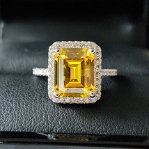 925 Sterling Silver Fashion Yellow Zircon Engagement Ring For Women Ladies Girl  - £9.46 GBP