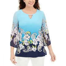 JM Collection Womens Petite PM Embellished Keyhold 3/4 Sleeve Blouse Top NWT - £15.03 GBP