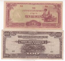 10 Rupees, Set of 2, Japanese Government Military Issue, Old issue, XF - $25.16