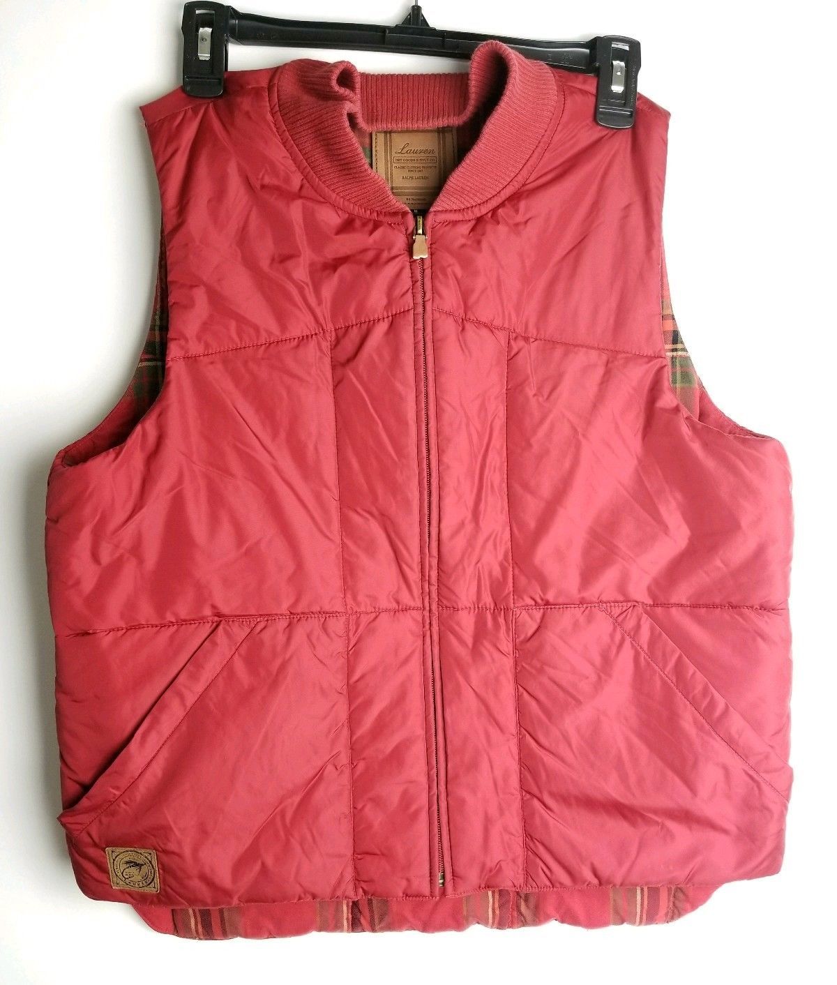 Ralph Lauren Dry Goods Red Quilted Vest Plaid Lines Mens Size Small - £21.05 GBP