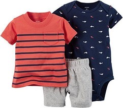 Carter&#39;s Infant Boys 3pc T-Shirt, Shark Bodysuit &amp; Shorts Set Size 3 Mon... - £12.66 GBP