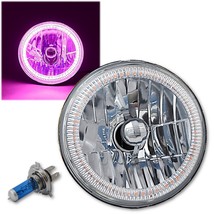 7&quot; Pink SMD LED Halo Angel Eye H4 Halogen 60W Light Bulb Motorcycle Headlight - £47.93 GBP