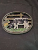 Iron Trivet Cow decor  Heavy used  8”x6” size dimensions Holstein, Black... - £9.16 GBP