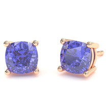 Tanzanite 6mm Cushion Stud Earrings in 10k Rose Gold - £409.37 GBP