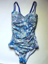 Sea Angel One Piece Double Strap Swimsuit Bathing Suit Blue Floral Ruche... - £22.82 GBP