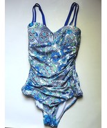 Sea Angel One Piece Double Strap Swimsuit Bathing Suit Blue Floral Ruche... - $41.10 CAD
