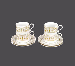 Four Heinrich cup and saucer sets made in Germany. Gold scrolls clovers. - $109.48