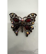 1928 Copper Tone Burgundy Rhinestone Butterfly Brooch  1.75” X 2&quot; VTG - $20.72 CAD