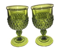 Vintage Goblets Wine Water Indiana Glass Dimond Point Green Olive MCM 6.... - $42.00