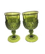 Vintage Goblets Wine Water Indiana Glass Dimond Point Green Olive MCM 6.... - $42.00
