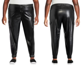 George Plus Women&#39;s Pleather Jogger Pants Black 4X NWT - £17.01 GBP