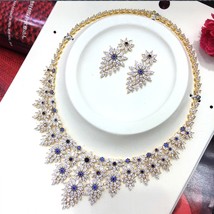Luxury Elegant Flower Shape Bridal Necklace Earrings Set Cubic Zirconia Big Wedd - £140.14 GBP