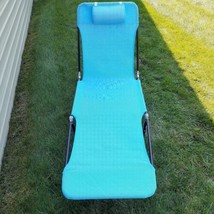 Vintage Folding Fabric Chaise Lounge Chair Cot Teal Adjustable Backrest Position - £41.06 GBP